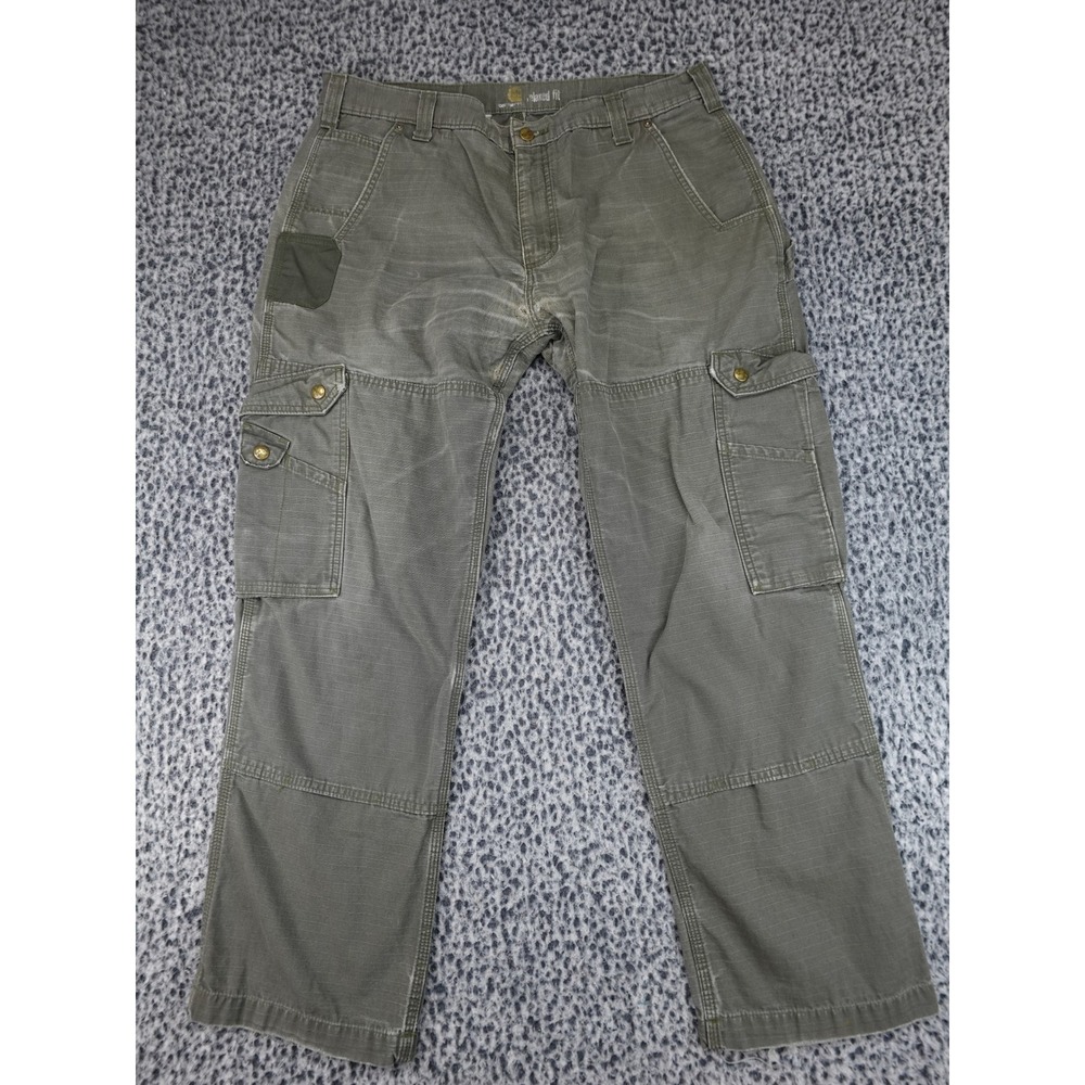 Carhartt Cargo Pants Mens 36x29‎ Olive Green Ripstop Relaxed Fit Workwear